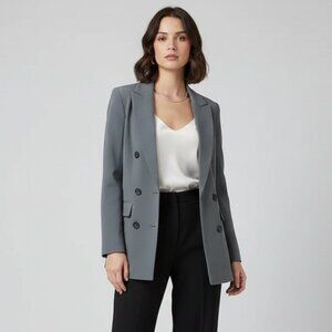 H&M Womens Small Double Breasted Grey Long Line Blazer